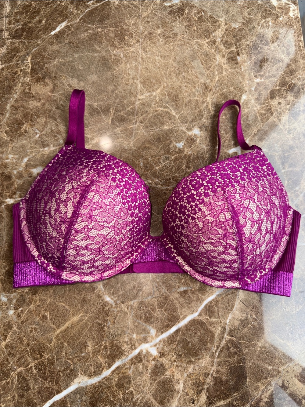 Victoria's Secret Fuchsia Lace Padded Push-Up Bra